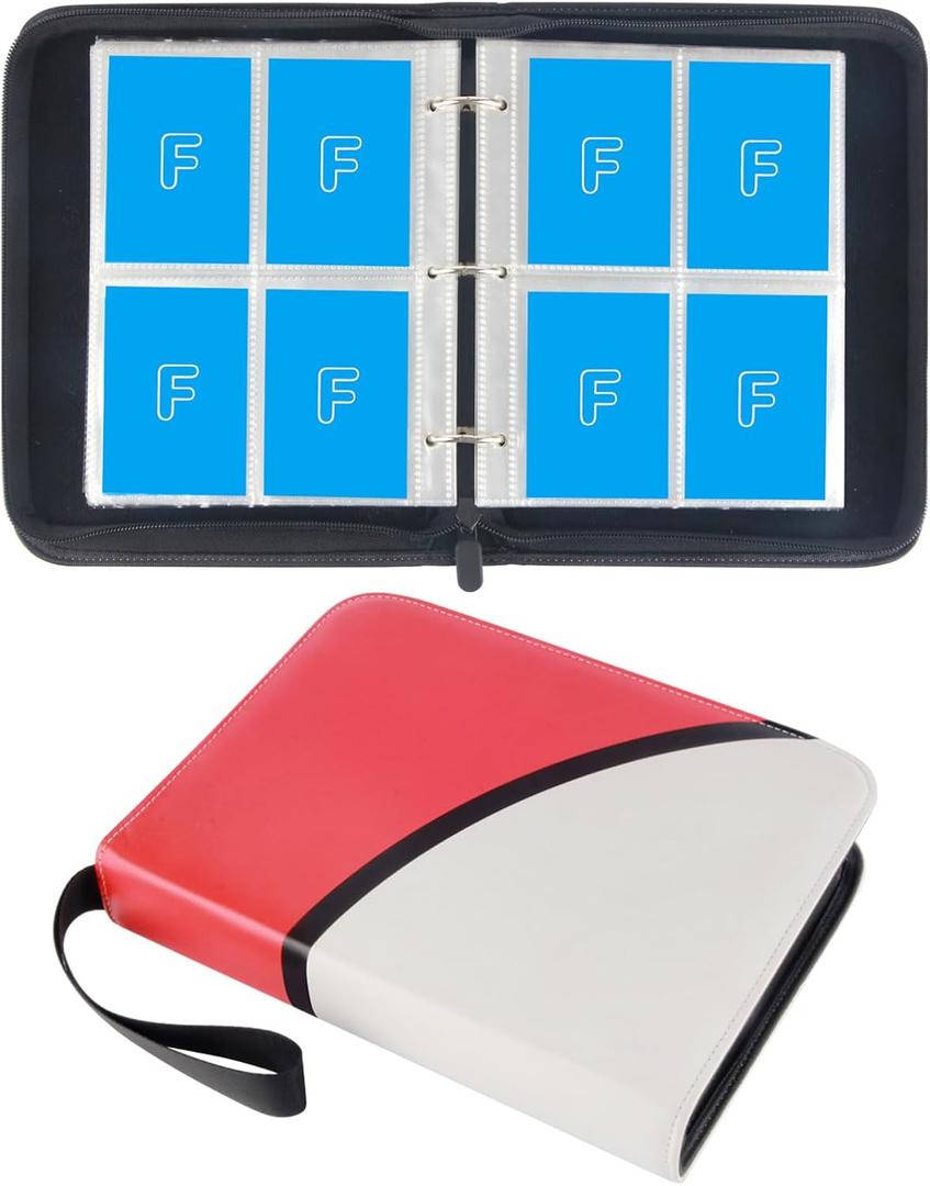Carrying Case Binder for Standard Trading Card, Holds Up to 400 Cards with 50 Premium Sleeves 4-Pocket Pages (Red)