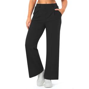 Wide Leg Work Pants for Woman Stretchy Office Slack Dress Pants Business Trousers with Pockets (Black, M)
