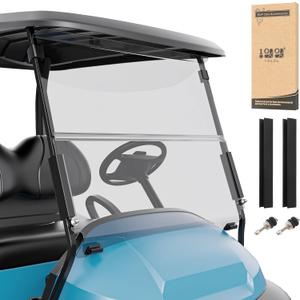 10L0L Golf Cart Windshield for Club Car Precedent 2004-Up, Tempo, 2017-Up Onward, One-Piece Hinge Design, Clear/Tinted Anti-UV Impact Resistant,HD View, 37.5"W X 33.6"H