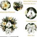 22 Inch Pre-Lit Artificial Christmas Wreath with White Artificial Poinsettia Flowers Jesus Figurine Nativity Scene Glitter Ball Ornaments PineCones Berries for Christmas Decor Front Door