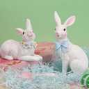 Set of 2 Easter Bunny Figurines, Resin Rabbit Decorations with Easter Tabletop Decor, Yard Decorations Outdoor, Couple Gifts