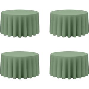 BRILLMAX 4 Pack Sage Green Round Tablecloths 120 Inch for 60” Tables - 150 GSM Polyester Fabric, Floor Length Drop, Water, Stain & Wrinkle Resistant Cloth Cover for Wedding Reception Banquet Dining