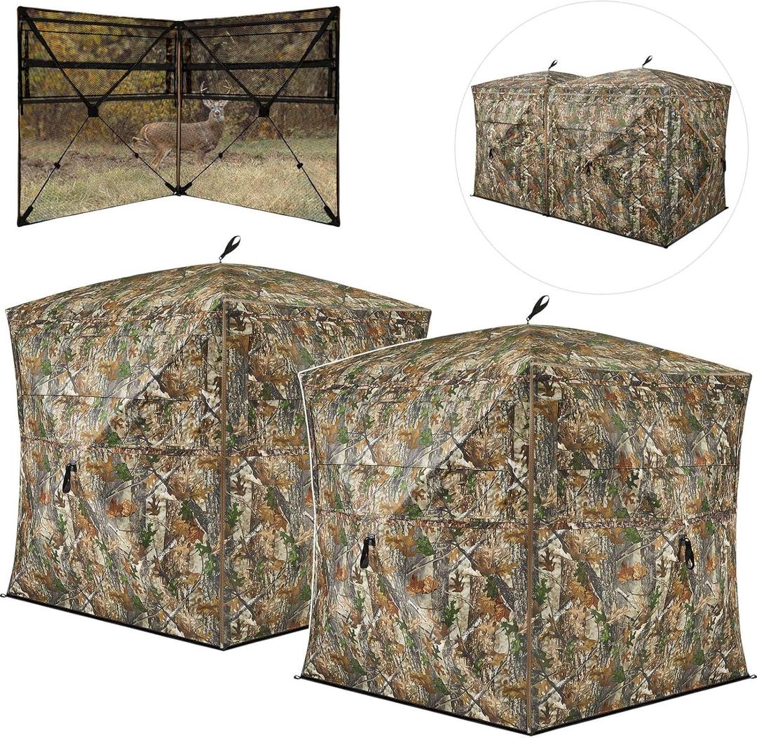 TIDEWE Hunting Blind, Double Ground Blinds 270 See Through for 3-in-1 Use, 4-6 Person Pop Up Portable Hunting Tent Includes Carrying Bags for Deer & Turkey Hunting (Forest Fade Camo)
