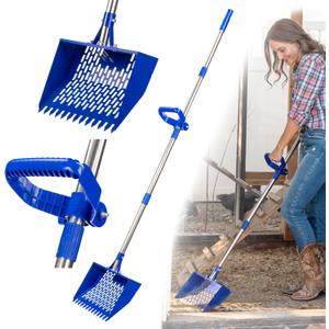 Chicken Poop Scooper for Sand & Litter  Heavy-Duty Metal Scoop with 10.2" Wide Head, Adjustable 2474" Handle, Built-in Rake & Hook  Family Brand for Chickens, Ducks & Goats