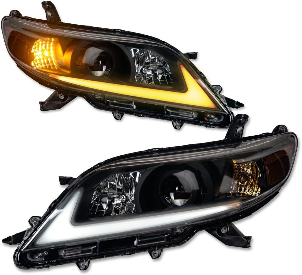 Alpha Owls Sequntial LED PRO Series Projector Headlights with Switchback Dynamic LED Strip|Compatible With 2011-2020 Toyota Sienna|8742303|Black Amber