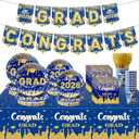 123 Pcs Blue And Gold Graduation Decorations 2026,Graduation Decorations 2026 Deals Set Include Tablecloth , Paper Plates, Cups,Forks, Napkins, Grad Banner Is Suit For Any Grad Party.