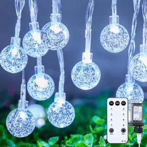 Minetom Crystal Globe String Lights Plug in - 33 ft 100 LED Globe Fairy String Lights with Remote and Timer, Waterproof for Bedroom Tent Loft Bed Window Porch Patio Wedding Party Holiday Decor, White