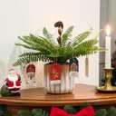 Artificial 21 Fronds Boston Ferns with Pot for Home and Outdoor Decor, Large Faux Fern Plants Decoration for Office & Living Room, Patio, Garden, Suitable for Christmas Decor (Pink & White Pot)