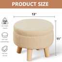 Wimarsbon Storage Ottoman, Modern Round Footrest with Soft Padded Seat, Teddy Velvet Footstool with Wood Legs, Accent Small Table or Plant Stand for Hallway, Living Room (Off-White), 13"D x 13"W x 10.6"H