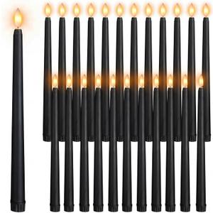 Macarrie 24 Packs Flameless Taper Candles Battery Operated Fake 11 Inch Long Candlelight LED Flameless Candlesticks Flickering Tapered for Spring Summer Wedding(Black)