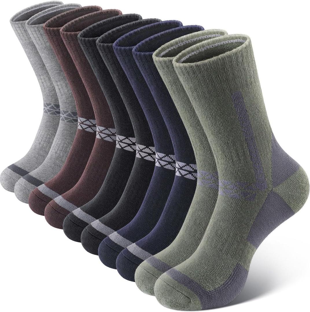 SIMIYA Merino Wool Socks for Men, 5 Pairs Thermal Warm Hiking Super Thick Crew Work Cushion Sock for Mens Winter Cold Weather (Brown/Light Green/Light Grey/Blue/Black, 13-15)