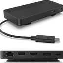 Lenovo USB-C Dual Display Travel Dock - 7 Ports, Integrated USB-C Cable, Universal Compatibility, Dual Displays at 4K - Black