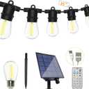 35FT Solar String Lights, 2200K S14 LED Globe Outdoor Lights for Patio with 16 Edison Vintage Shatterproof Bulbs, Connectable Backyard Lights for Bistro, Porch, Cafe