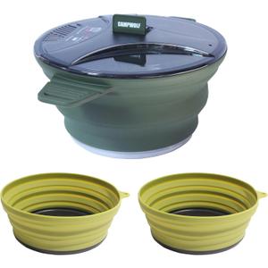 Collapsible Camping Cookware Mess Kit for Backpacking Gear,Portable Camping Pot and Bowls Set,Camp Kitchen Equipment Accessories (3), Dark Green