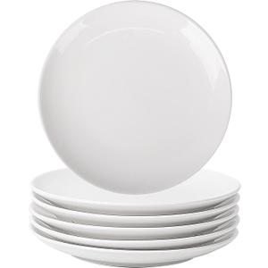DELLING Dinner Plates Set of 6, 10 inch Ceramic Plates - Microwave, Oven, and Dishwasher Safe, Scratch Resistant - Modern Dinnerware Dish Set for Kitchen Serving - White