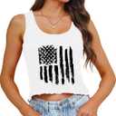 Aluvee USA 4th of July Tank Tops Women Red White and Blue Shirts Tank Tops American Patriotic Flag Crop Sleeveless Tee (White, L)