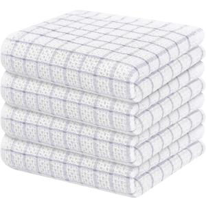 Homaxy 100% Cotton Kitchen Towels 4 Pack-15 X 25 Inches, Check Design Waffle Weave Hand Tea Towels, Super Soft and Absorbent Dish Towel for Drying Dishes, Light Grey