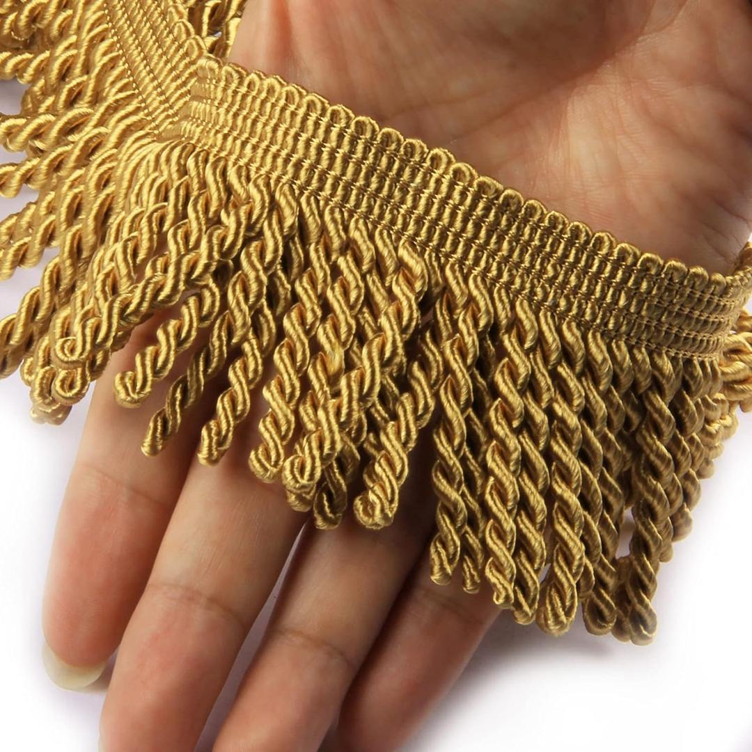 Curtain Fringes Bullion Fringe Trim 5/10 Yard x 2.5 Inches Fabric Trims Sewing DIY Decoration for Curtain Sofa Clothes (Gold, 5yard)