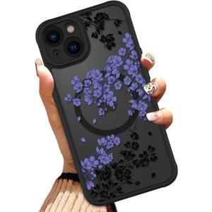 OOK Case for iPhone 14 6.1 Inch (Compatible with MagSafe) Floral Flowers Design Translucent Phone Cover Soft TPU + Hard PC Anti-Scratch Shockproof Magnetic Cute Case for Women - Light Purple