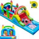 25FT Commercial Inflatable Obstacle Course Bounce House for Adult Big Kids, 100% PVC Bounce House with Water Slide Dual Racing Tunnel, Climbing, Splash Water Pool Heavy Duty Outdoor Party 25x8x8FT