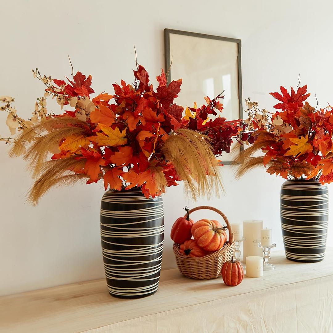MISSPIN Thanksgiving Decorations - 9Pcs Fall Decor Artificial Flowers Orchid Maple Leaves Stems Set Fall Stems Faux Reed Maple Leaves for Wedding Bouquet Table Centerpieces Autumn