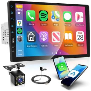 9 inch Single Din Car Radio Stereo, Wireless Carplay Android Auto, 1 Din HD Touchscreen Car Radio Bluetooth Radio, Car Stereo Receivers Support Mirror Link, Backup Camera, FM/EQ/USB/SWC/MIC