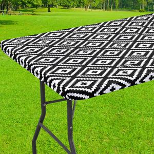 Smiry Rectangle Picnic Table Cloth, Waterproof Elastic Fitted Outdoor Tablecloths for 8 Foot Tables, Wipeable Flannel Backed Vinyl Table Cover for Camping, Dining and Indoor (30"x96", Black)