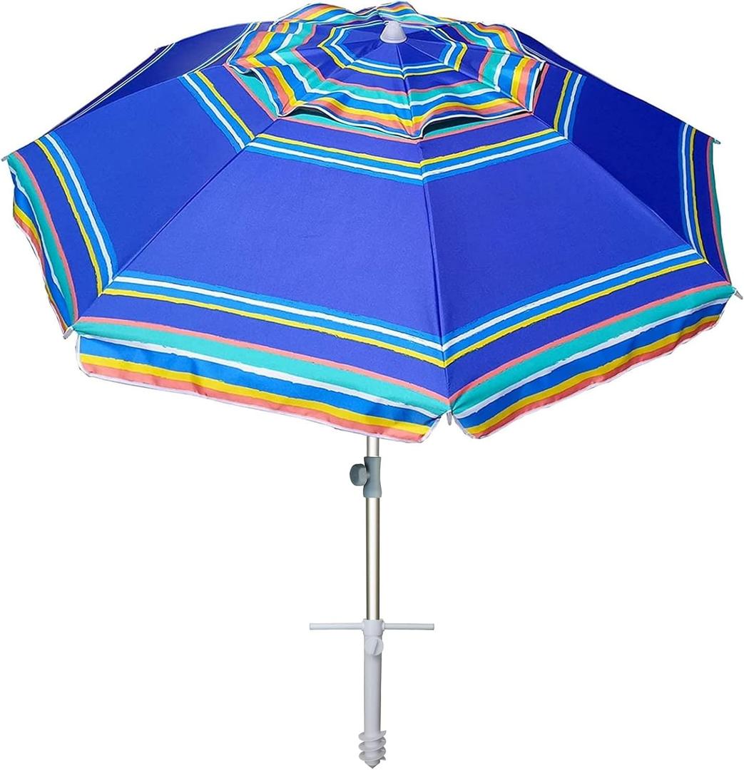 AMMSUN 7ft Heavy Duty High Wind Beach Umbrella Parasols with Sand Anchor Vent Tilt UV 50+ Sun Protection Portable Outdoor Sunshade Umbrellas Carry Bag for Patio Garden Pool Backyard Blue