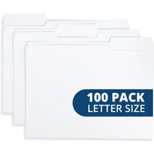 Blue Summit Supplies 100 White File Folders, 1/3 Cut Tab with Assorted Positions, Letter Size, White Paper Folders for Organizing and Easy File Storage, 100 Pack