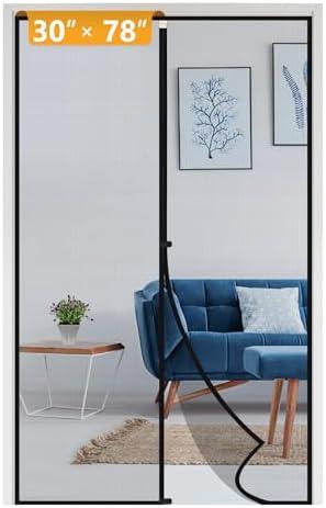 Yotache Magnetic Screen Door Fits Door Size 30 x 78, Screen Size 32" x 79" Strengthened Fiberglass Net Curtain Black