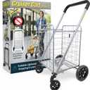 dbest Products Cruiser Cart Deluxe 2 - Foldable Shopping Cart with Wheels & Brake System - Heavy Duty Collapsible Utility Cart for Groceries & Laundry - Holds 100 lbs - Silver, Alloy Steel