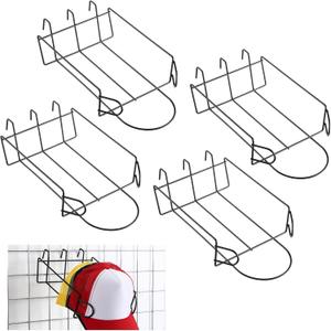 Yaocom 4 Pcs Gridwall Hat Display Rack, Metal Wire Retail Display Shelves Gridwall Organizer Accessories for Grid Panel Displaying Baseball Hats for Home Commercial, Black