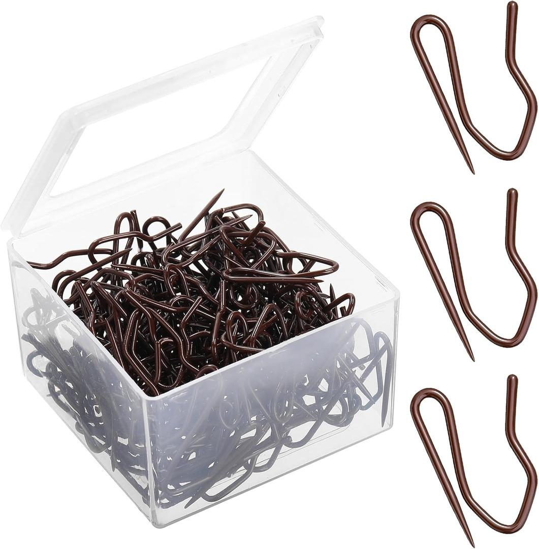 Hestya 120 Pack Drapery Hooks Pins for Curtains, Metal Pinch Pleat Hooks with Clear Box 1.2 Inch for Window Door and Shower Curtain(Brown)