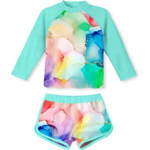 TUONROAD Girls 2 Pieces Rash Guard Swimsuit Long Sleeve Tankini for 4-10 Years (8-9 Years, Light Green)
