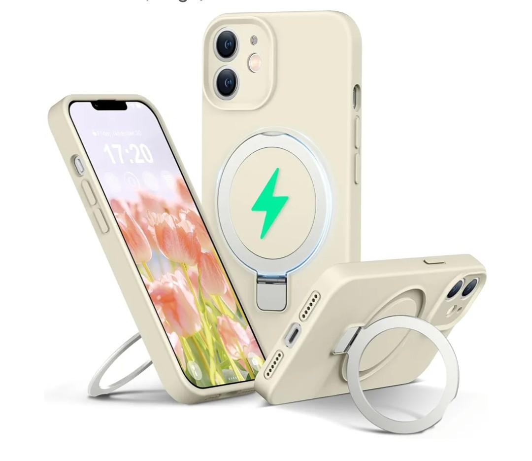 Liquid Silicone Case for iPhone 11 with Magnetic Ring Stand, Upgraded Camera Lens Protection, Mil-Grade Drop Shockproof, Anti-Scratch Microfiber Lining Silicone Case (Beige)