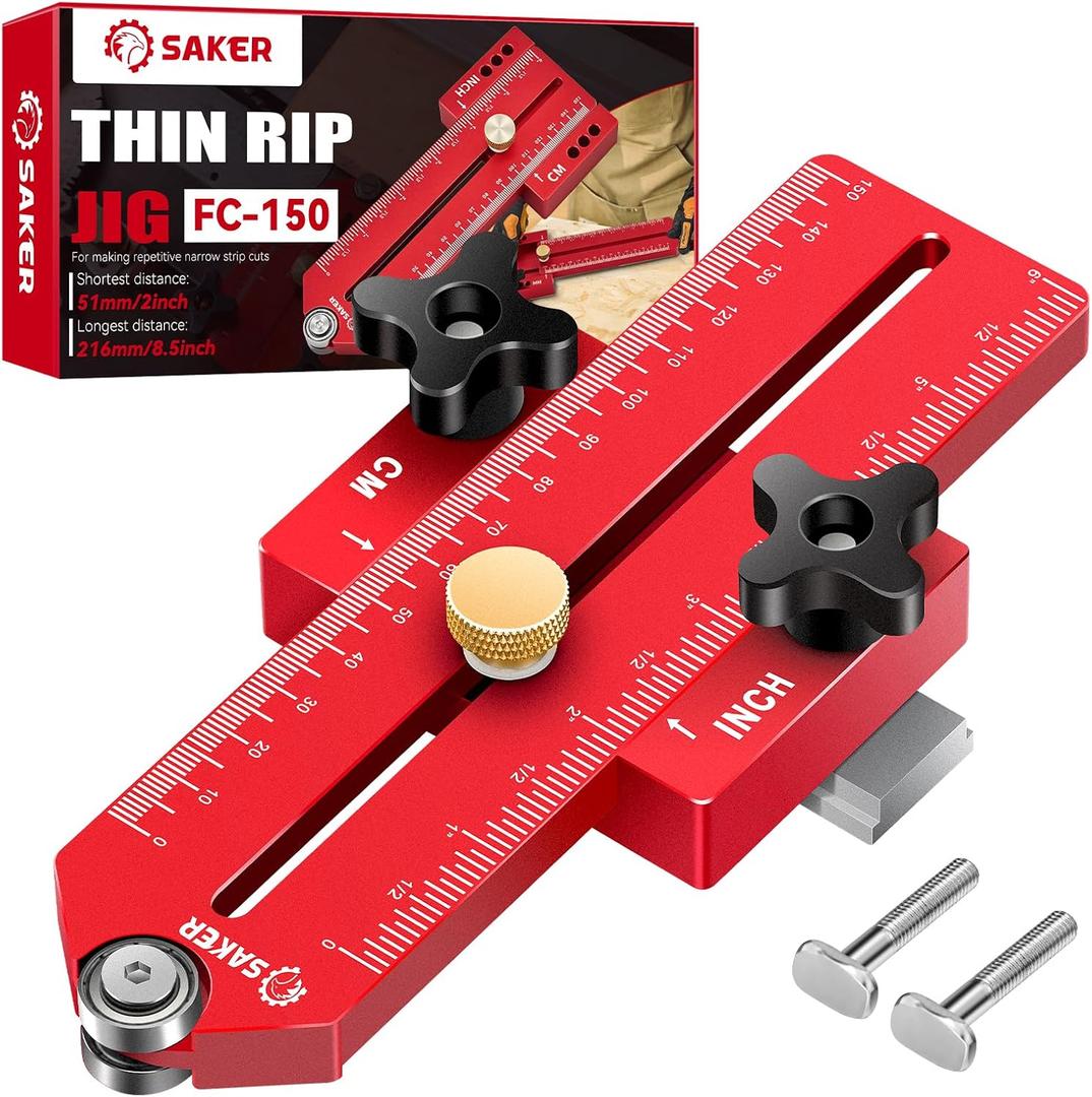 Saker Thin Rip Jig Table Saw Jig Guide, Making Repetitive Narrow Strip Cuts, Fit for 3/4" x 3/8" Slots, for Table Saw Band Saw Router Table (Red)