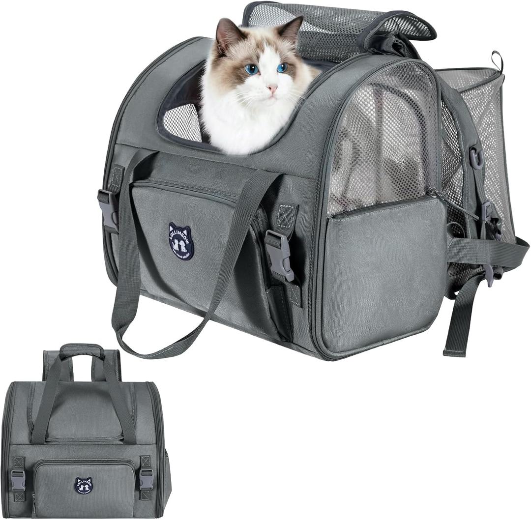 Lollimeow Expandable Cat Carrier Backpack for Large Cats - Airline Approved Pet Carrier Backpack for Small Dogs, Hiking & Travel, Waterproof with Breathable Mesh, 14lbs Capacity (Dark Grey, Standard) (Standard (16.5"x9"x13.4"))
