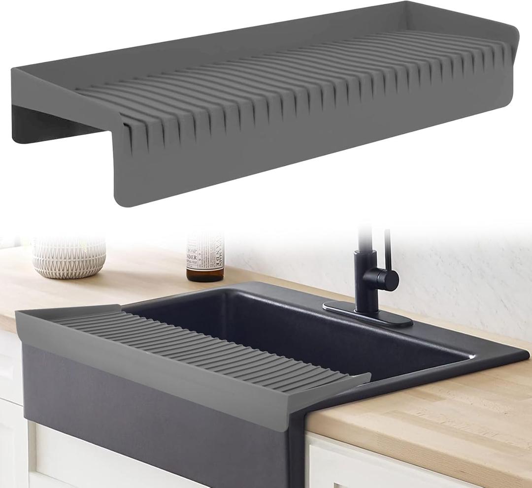 Silicone Kitchen Sink Edge Protector,sink edge guard for Kitchen Sink Accessories Gadgets Kitchen Sink Stainless Steel Splash Guard For Bathtub Sink kitchen sink protector(4"X20") (Gray)