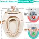 Elongated Toilet Seat with Built-in Potty Training Seat for Toddlers& Adults, Slow Close, Never Loosen, Heavy Duty, Ergonomic, Space Saving Toddler Toilet Seat, (Elongated 18.5", Oval, Bone/Almond)