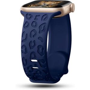 CreateGreat Engraved Bands Compatible with Apple Watch Band 40mm 41mm 38mm 42mm 44mm 45mm 46mm 49mm, Leopard Pattern Soft Silicone Strap Compatible with iWatch Series 10 9 8 7 6 5 4 3 2 1 SE Ultra (Leopard-Navy Blue)
