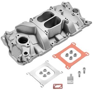 2101 2001 Intake Manifold Kit Aluminum Performance Dual Plane Compatible with Chevy Small Block 1955-1995 SBC 262 265 267 283 302 305 307 327 350 400 V8 Engine, Silver