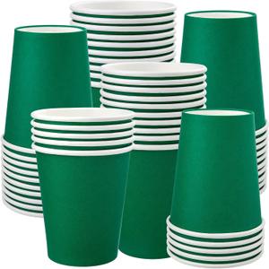 Fedmut 8 OZ Disposable Paper Cups, 50 Packs Coffee Drinking Cups,Hot Beverage Paper Party Cups, Disposable Cups for Water,Coffee,Juice,Party (Green)