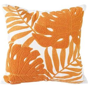 Hodeco Embroidery Throw Pillow Covers 18x18 Home Decor Floor Pillow Cover for Couch Bed Chair 100% Cotton Loop Embroidered Orange Tropical Leaves Cushion Cover Square Pillowcase 45x45cm, 1 Piece