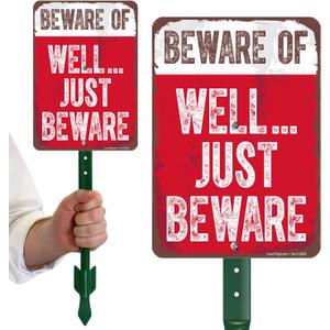 SmartSign Halloween Decoration Sign Beware of Well Just Beware Funny Metal Sign For Yard 10 x 7 inch with 18 inch Stake Kit, 40 mil Laminated Rustproof Aluminum, Set of 1, USA-Made