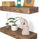 Floating Shelves 3 inch Thick for Wall Set of 2,Solid Pine Wood Wall Mount Shelf for Kitchen Living Room Bedroom Bathroom,8" D x 24" L x 3" H-Distressed Black Walnut