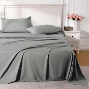 ROSE&RISY Light Grey Queen Sheet Set, 4 Pieces Soft Bedding Queen Sheet Set, Breathable and Cooling, Includes 1 Fitted, 1 Flat, 2 Pillow Cases - Deep Pocket (Light Grey, Queen)