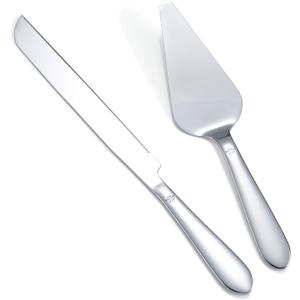 Cake Cutting Set for Wedding, Elegant Cake Knife and Server Set with Thickened Stainless Steel Rounded Edges, Cake Cutter and Pie Spatula for Birthday Anniversary Christmas, 2 Pcs, Silver