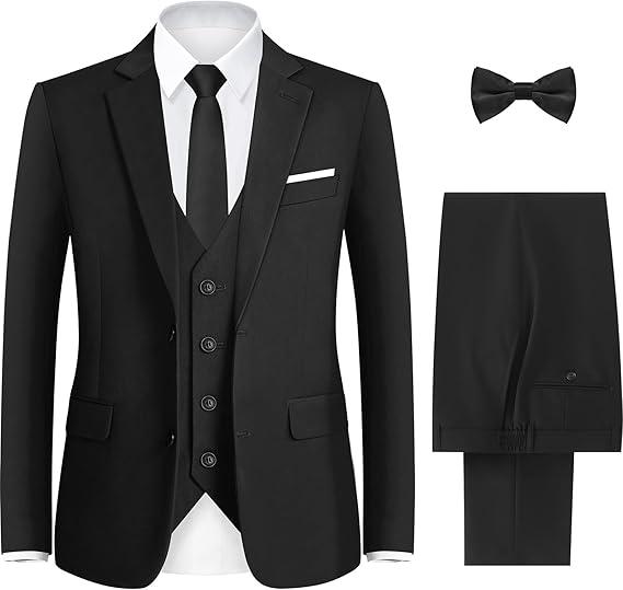 ELPA ELPA Men's Suit with Stretch Fabric 3-Piece Slim Fit Suit with 3 Fit Options (Short/Regular/Tall), XL