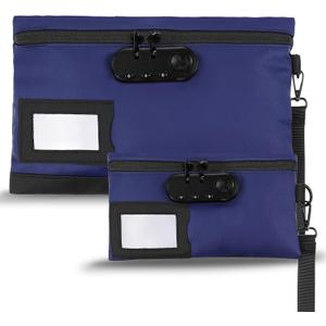 Leifide 2 Pack Money Bag with Lock and Zipper 11.8 x 7.9 Inch and 9 x 5.1 Inch Cash Pouch Lock Bag with Combination Storage Pouch for Bank Deposits Credit Cards Notary Supplies(Dark Blue)