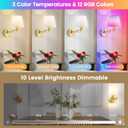 Battery Operated Wall Sconce, Wireless Rechargeable Wall Lights, Swing Arm Wall Lamps with Remotes Dimmable 15 Colors Detachable Bulbs, Gold Sconces Wall Decor Set of 2 for Bedroom Living Room